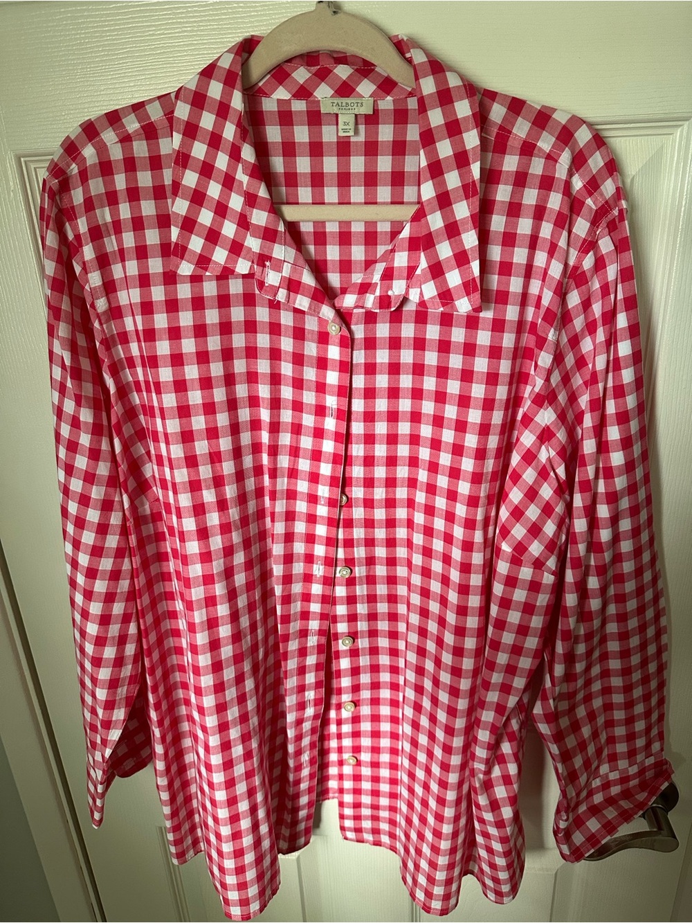 Talbots Red and White Gingham Button-Front Blouse